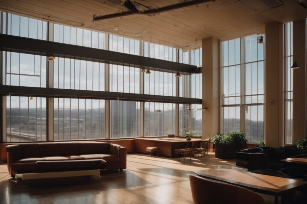 Pittsburgh business interior with inefficient large windows and sunlight streaming in